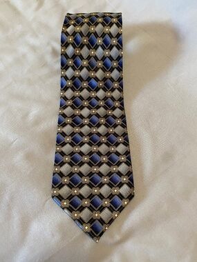 Bergamo New York Silk Necktie handmade blue and gray with gold